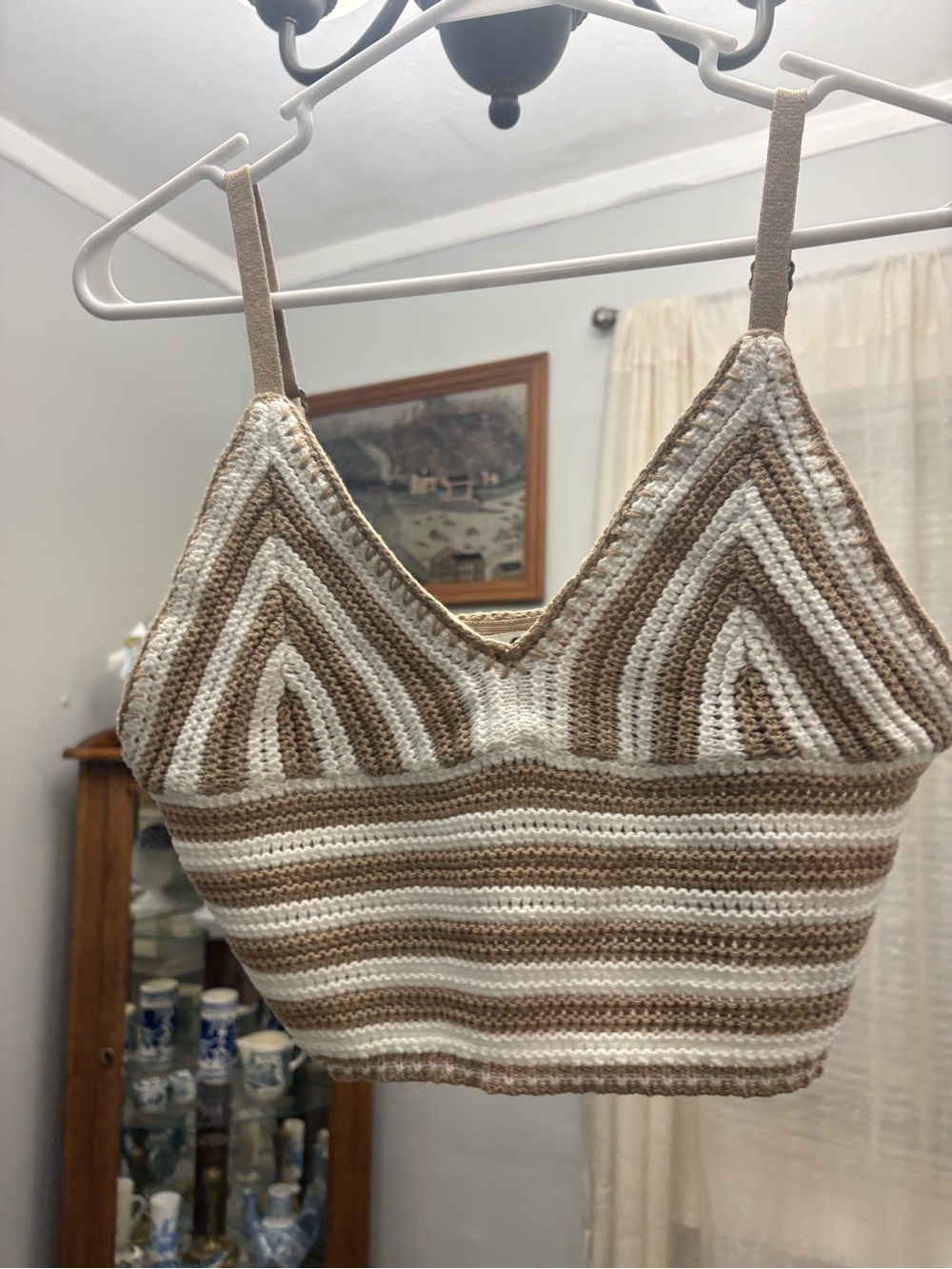 Hollister Striped Crochet V-Neck Bralette in Cream & Tan